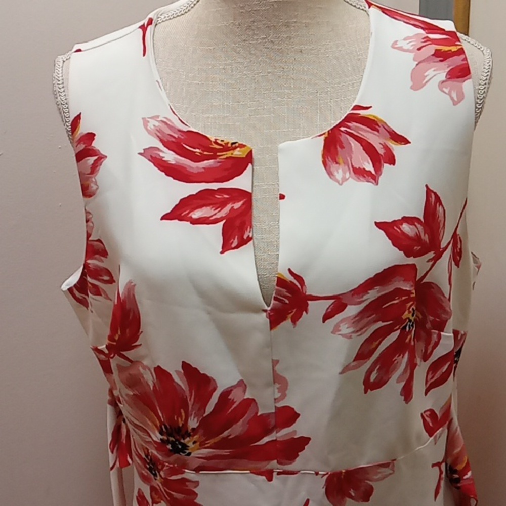 Lane Bryant White Midi Dress with Red Floral Print